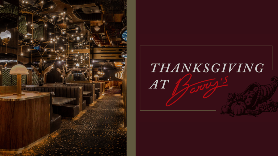 Thanksgiving at Barry’s Downtown Prime, Circa Las Vegas, an elegant dining room promoting premium Thanksgiving To-Go pre-orders.