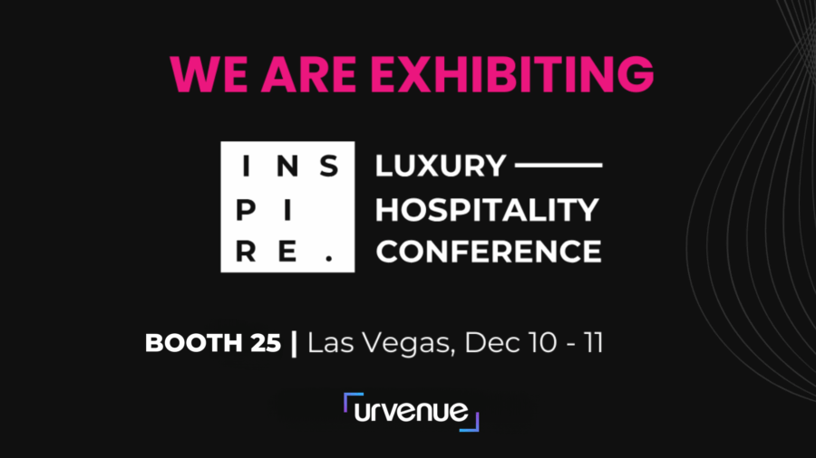 UrVenue banner announcing “We Are Exhibiting” at the ILHA INSPIRE Luxury Hospitality Conference, Booth 25 in Las Vegas, December 10–11.